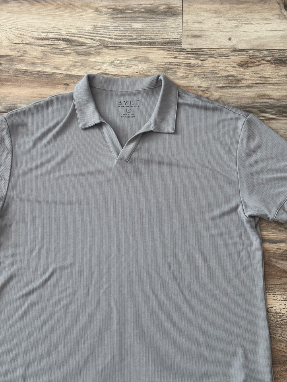 BYLT Ribbed Short Sleeve Open V Polo Gray XL - Picture 5 of 12
